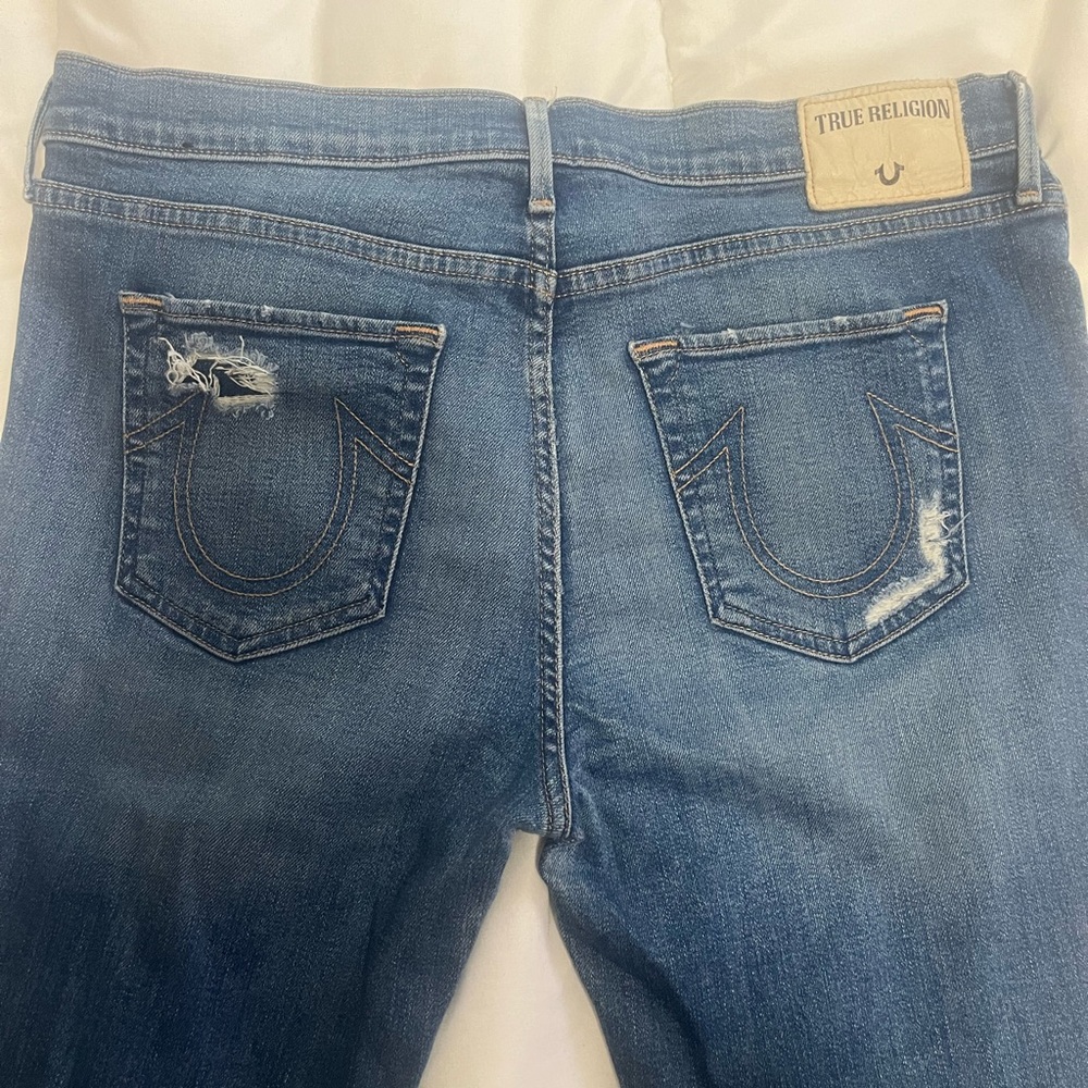True Religion Halle Mid Rise Super Skinny Distressed Jeans